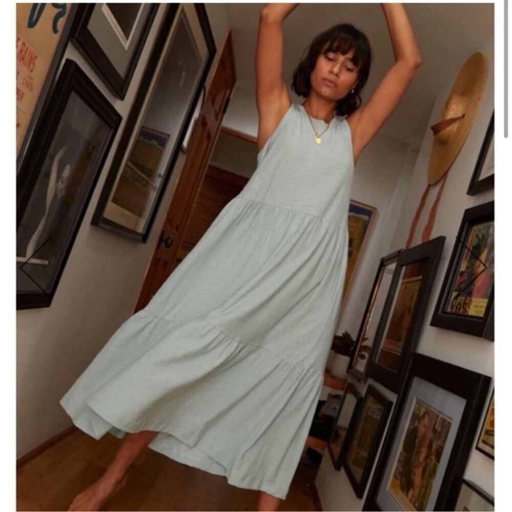 Nation LTD Melissa Tiered Tank Cotton Dress‎ Light Blue Maxi Dress Large